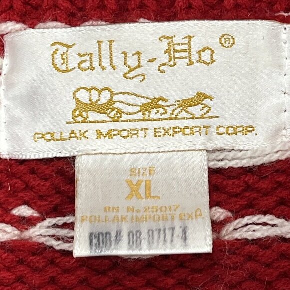 Tally Ho Sweater Womens XL Red Black Fair Isle Mock Neck 1/4 Zip Ski Outdoor - Picture 6 of 7